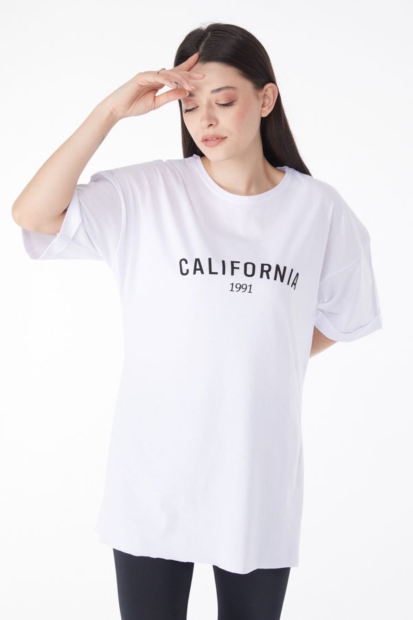 Kısa Kollu Baskılı T-shirt Beyaz - 25137