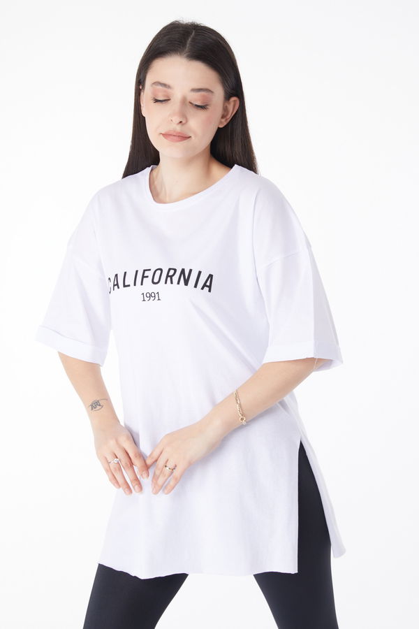 Kısa Kollu Baskılı T-shirt Beyaz - 25137