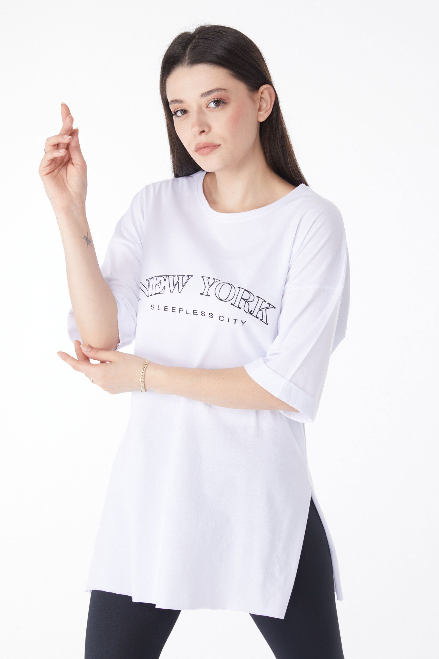 Kısa Kollu Baskılı T-shirt Beyaz - 25138