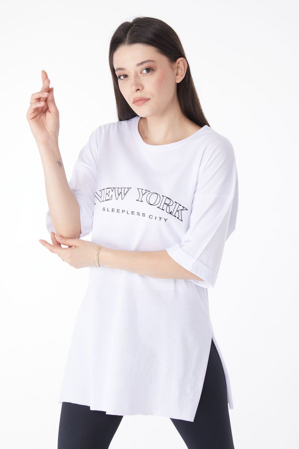 Kısa Kollu Baskılı T-shirt Beyaz - 25138