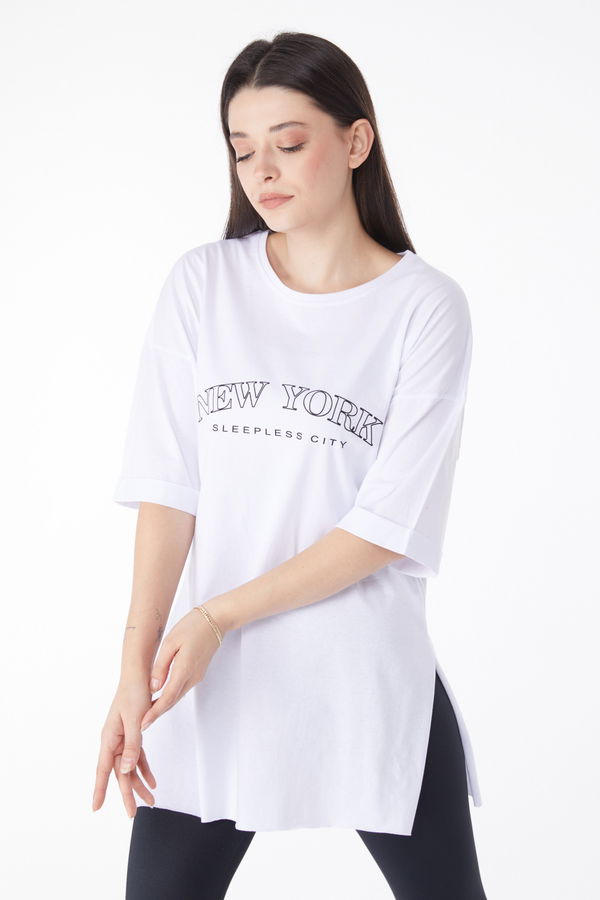 Kısa Kollu Baskılı T-shirt Beyaz - 25138