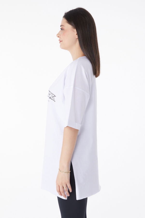 Kısa Kollu Baskılı T-shirt Beyaz - 25138