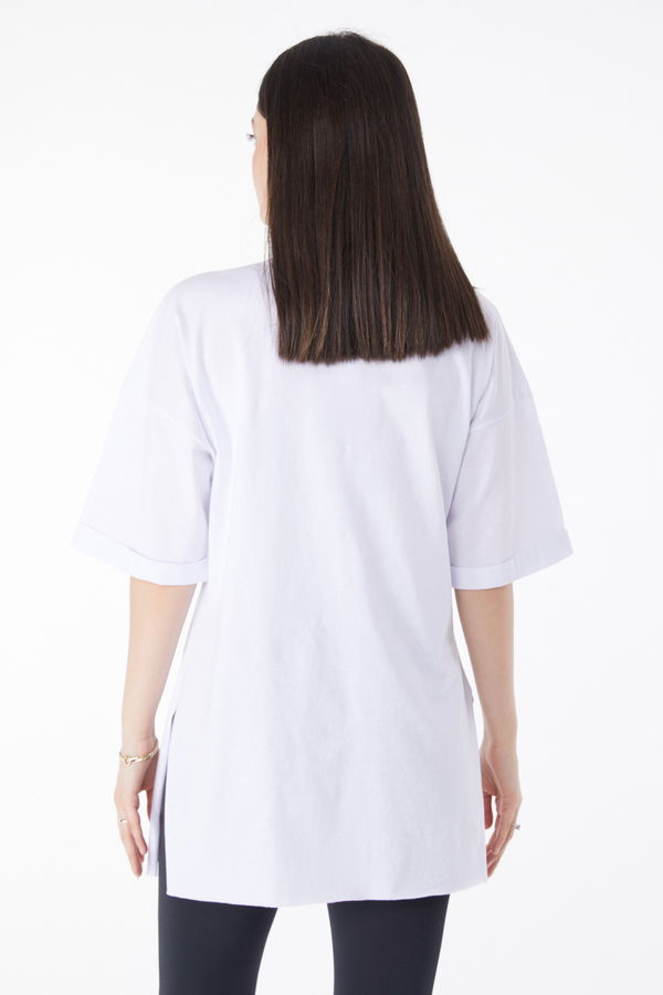 Kısa Kollu Baskılı T-shirt Beyaz - 25138