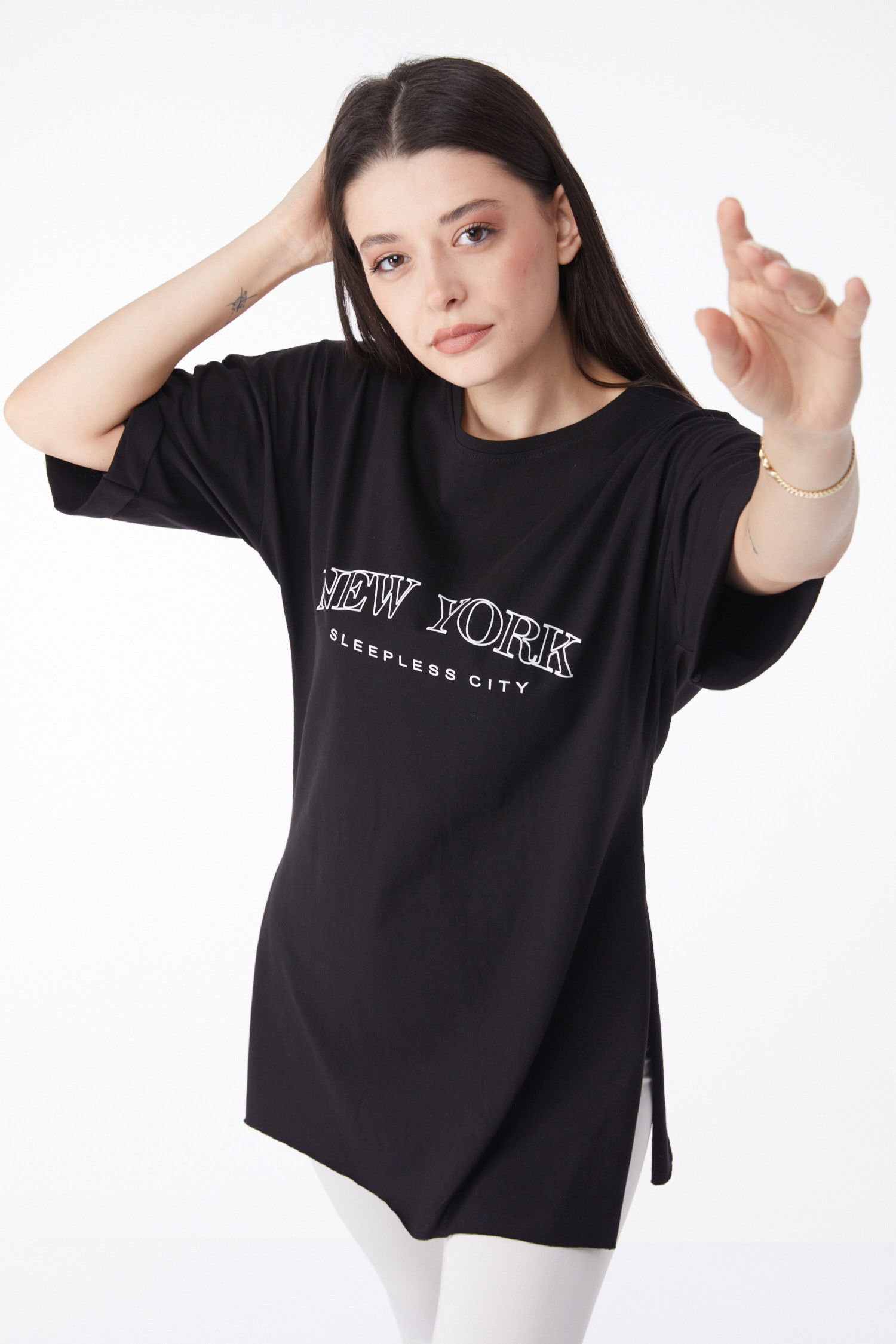 Kısa Kollu Baskılı T-shirt Siyah - 25138 SİYAH