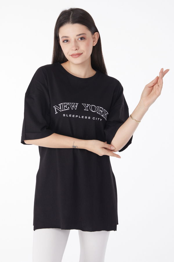 Kısa Kollu Baskılı T-shirt Siyah - 25138 SİYAH