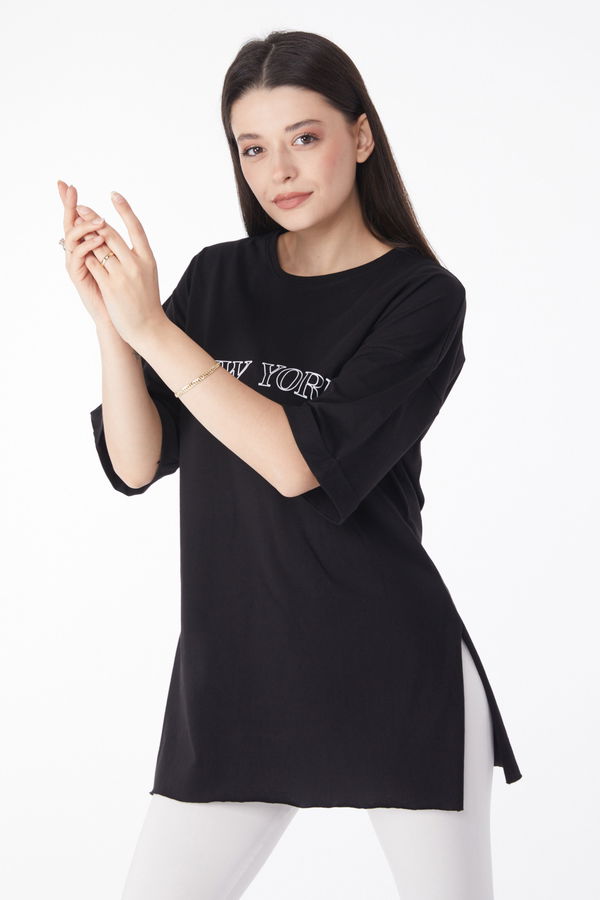 Kısa Kollu Baskılı T-shirt Siyah - 25138 SİYAH