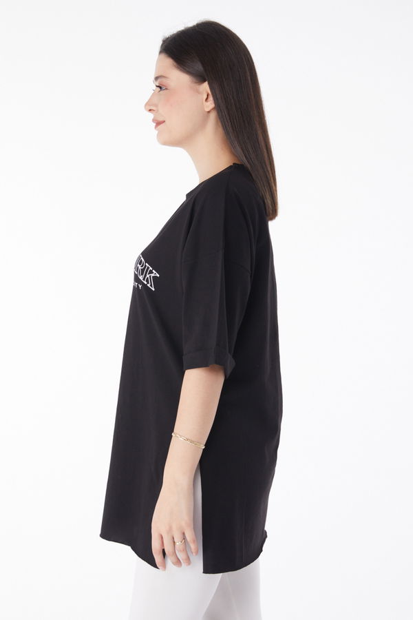 Kısa Kollu Baskılı T-shirt Siyah - 25138 SİYAH