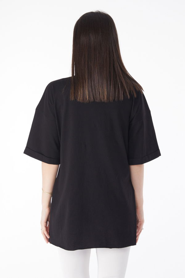 Kısa Kollu Baskılı T-shirt Siyah - 25138 SİYAH