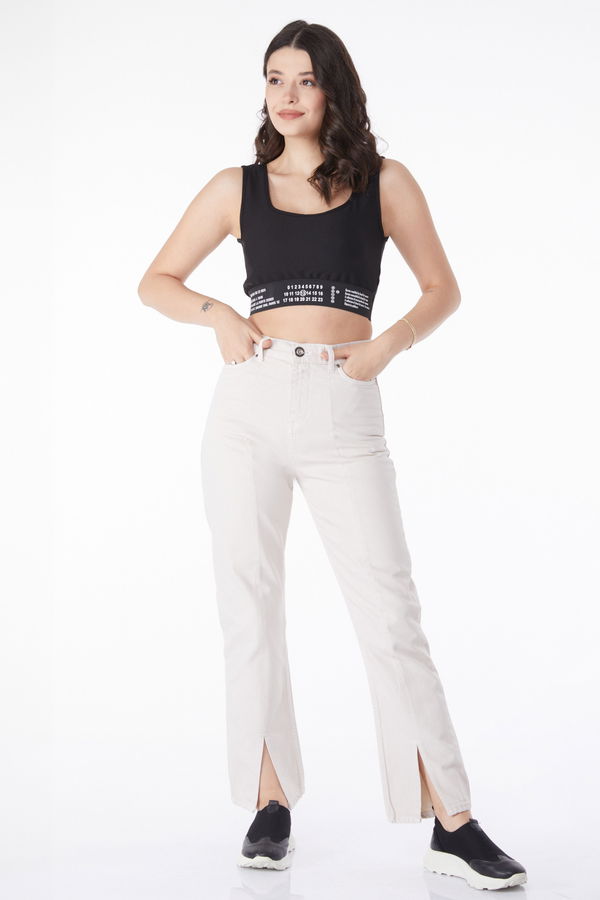 Yırtmaçlı Kot Pantolon Bej - 25155 BEJ