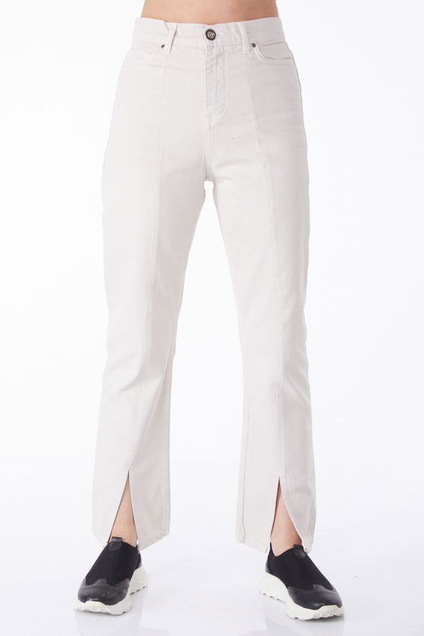 Yırtmaçlı Kot Pantolon Bej - 25155 BEJ