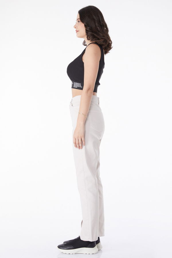 Yırtmaçlı Kot Pantolon Bej - 25155 BEJ