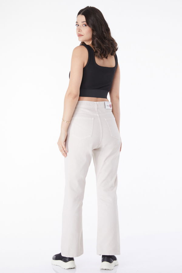 Yırtmaçlı Kot Pantolon Bej - 25155 BEJ