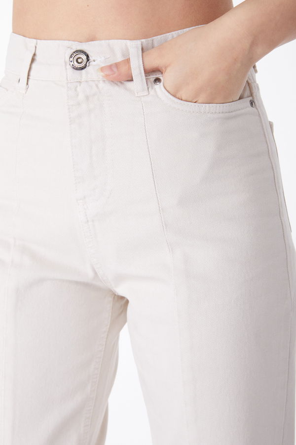 Yırtmaçlı Kot Pantolon Bej - 25155 BEJ
