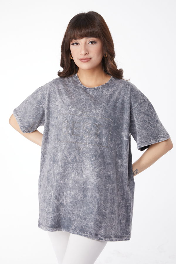 Taş Detaylı T-shirt Gri - 25165