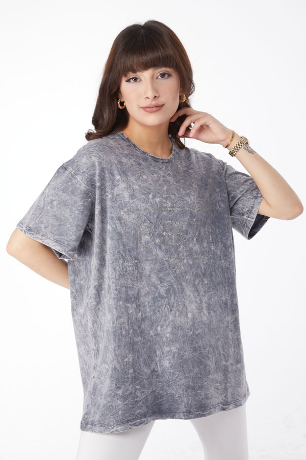 Taş Detaylı T-shirt Gri - 25165