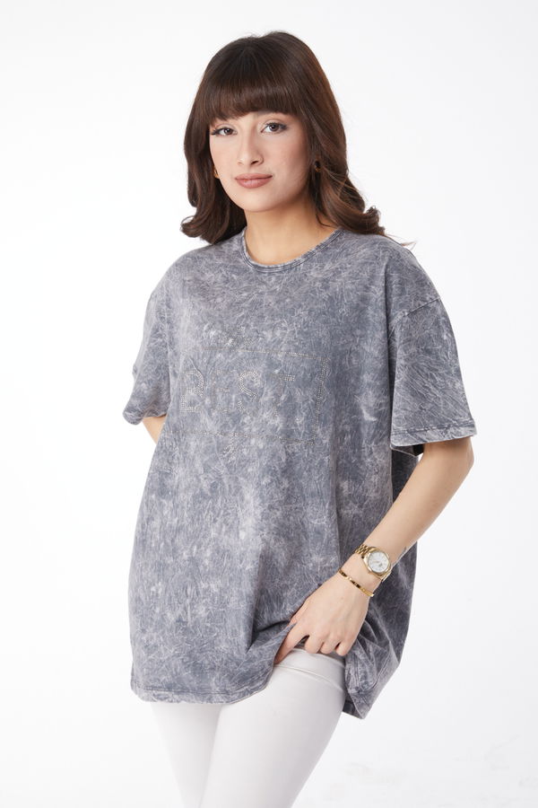 Taş Detaylı T-shirt Gri - 25165