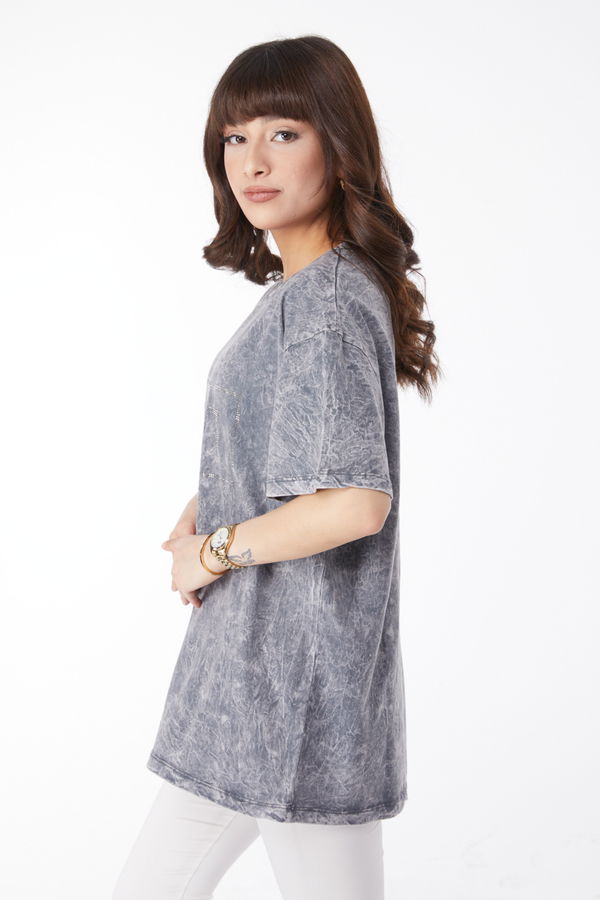Taş Detaylı T-shirt Gri - 25165