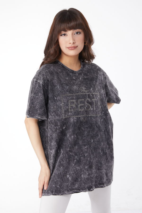 Taş Detaylı T-shirt Antrasit - 25165 ANTRASİT