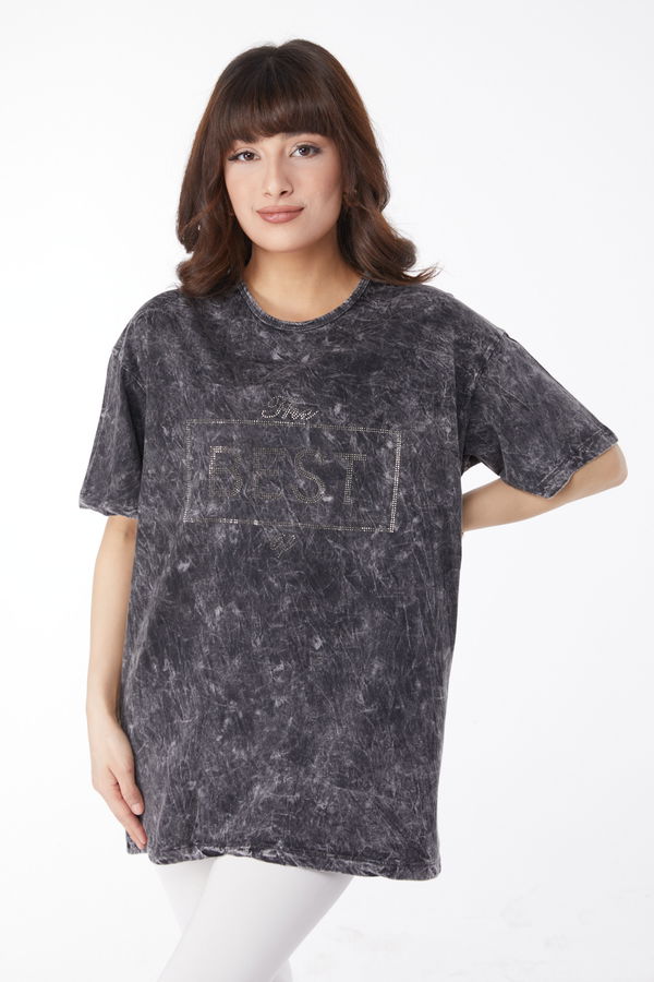 Taş Detaylı T-shirt Antrasit - 25165 ANTRASİT