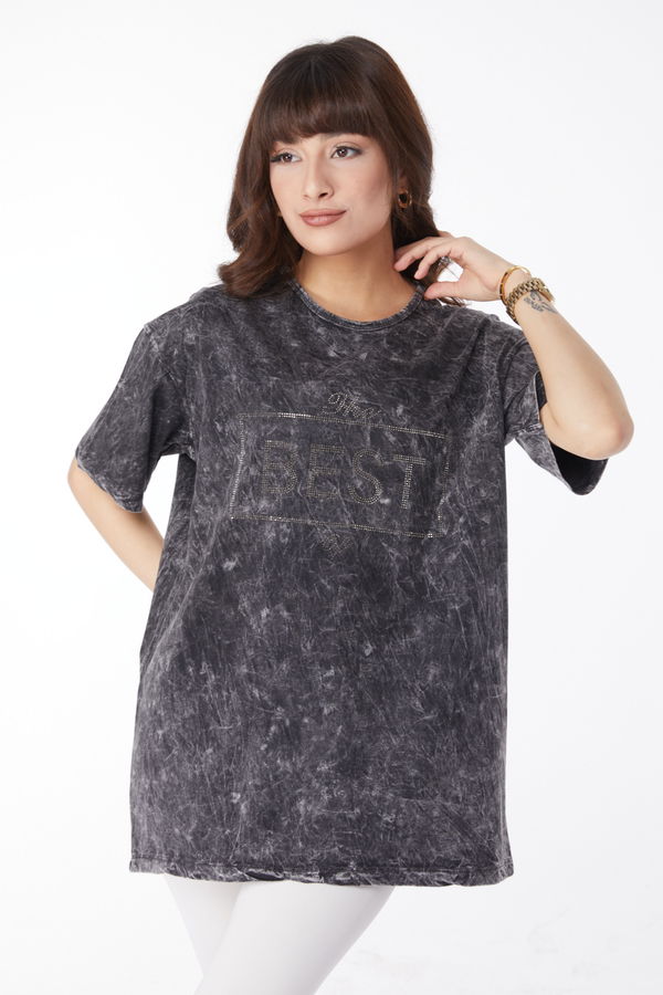 Taş Detaylı T-shirt Antrasit - 25165 ANTRASİT