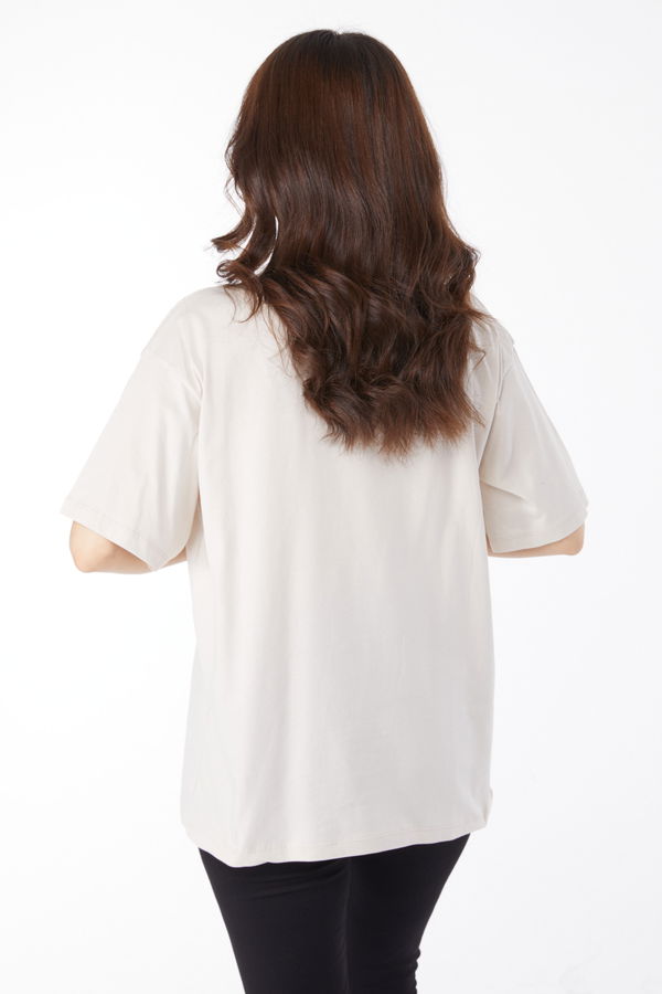Baskılı T-shirt Bej - 25168 BEJ
