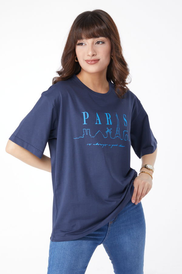 Baskılı T-shirt Lacivert - 25170