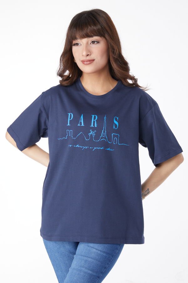 Baskılı T-shirt Lacivert - 25170