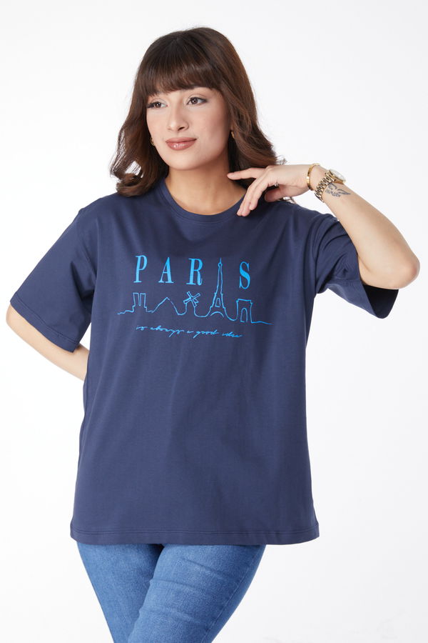 Baskılı T-shirt Lacivert - 25170