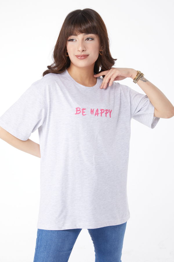 Baskılı T-shirt Gri - 25171