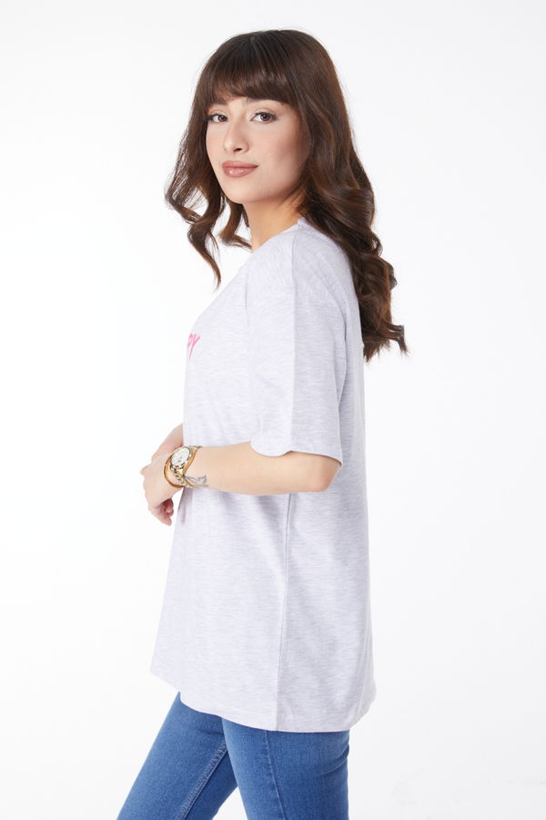 Baskılı T-shirt Gri - 25171