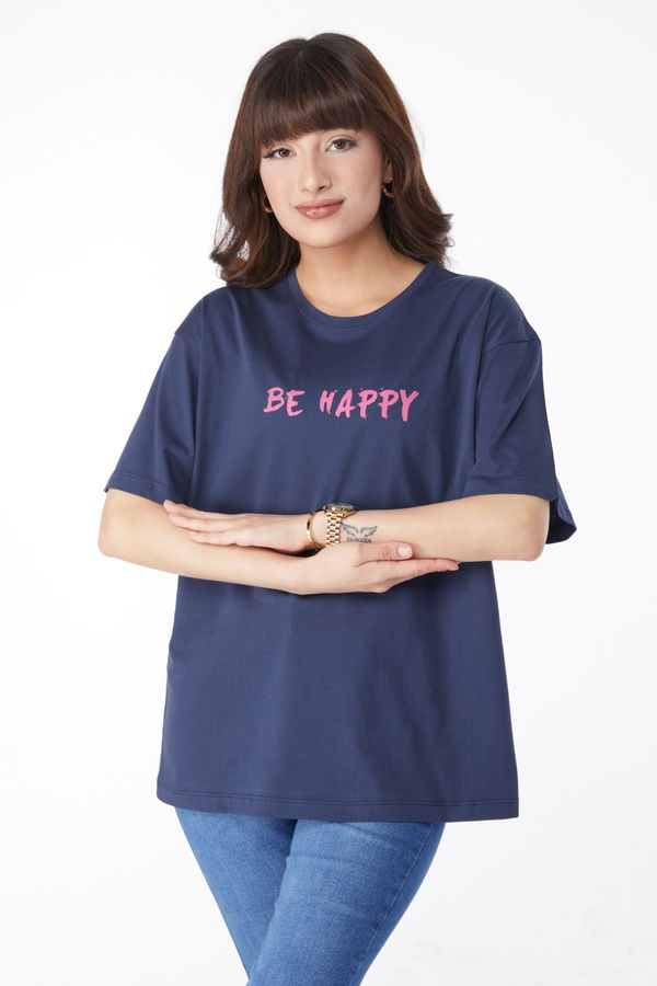 Baskılı T-shirt Lacivert - 25171 LACİVERT