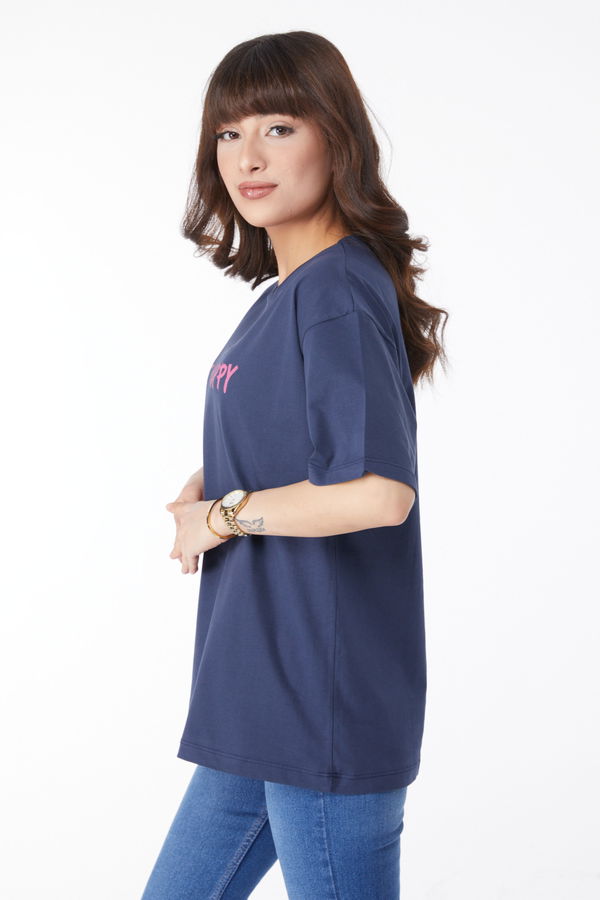 Baskılı T-shirt Lacivert - 25171 LACİVERT