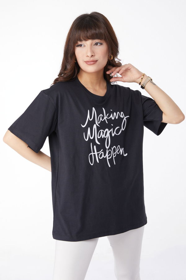 Baskılı T-shirt Siyah - 25173