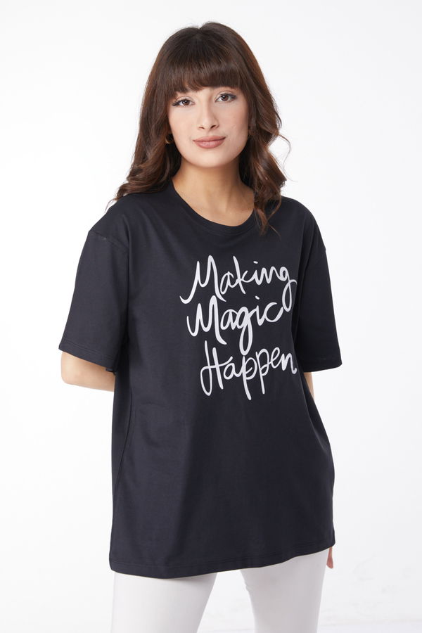 Baskılı T-shirt Siyah - 25173
