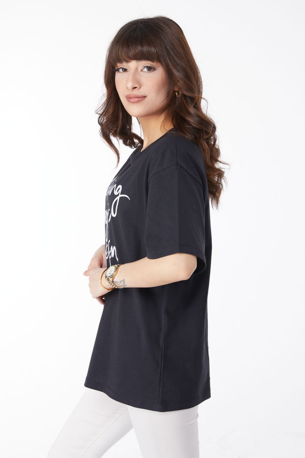 Baskılı T-shirt Siyah - 25173