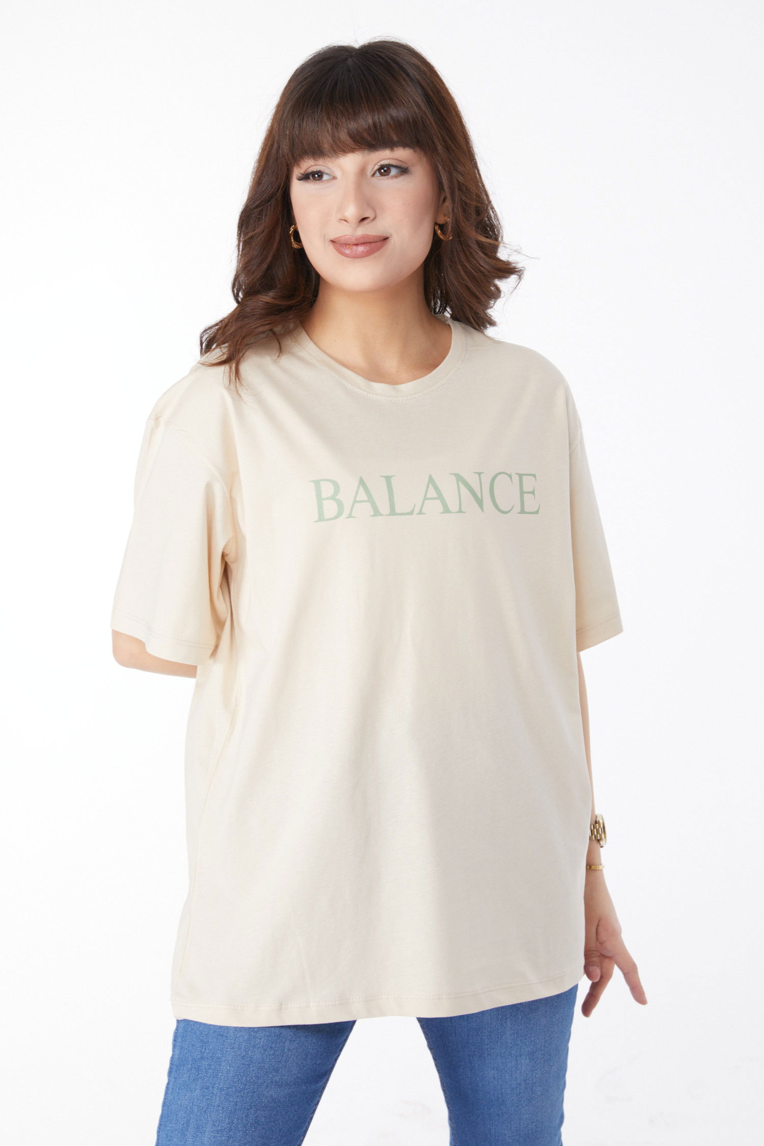 Baskılı T-shirt Bej - 25174