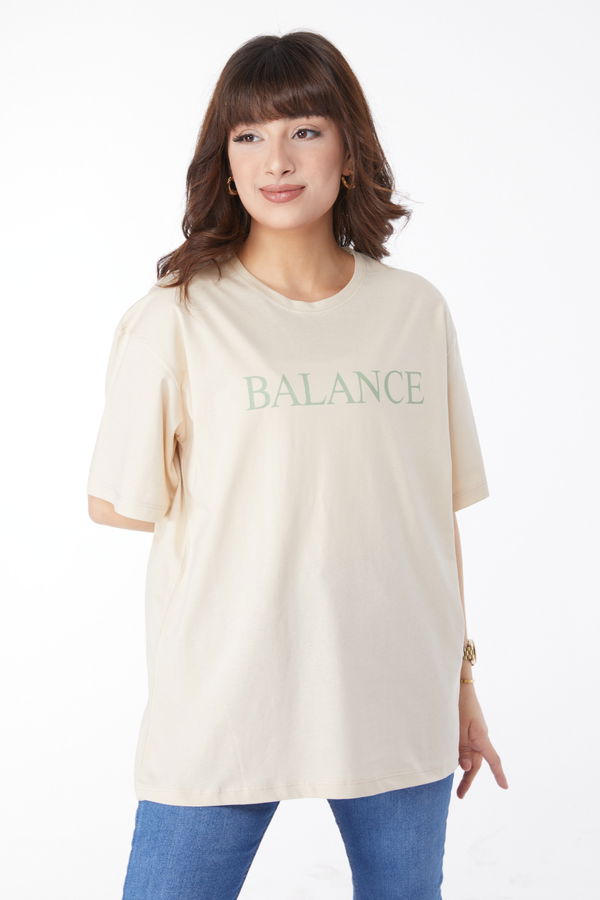 Baskılı T-shirt Bej - 25174