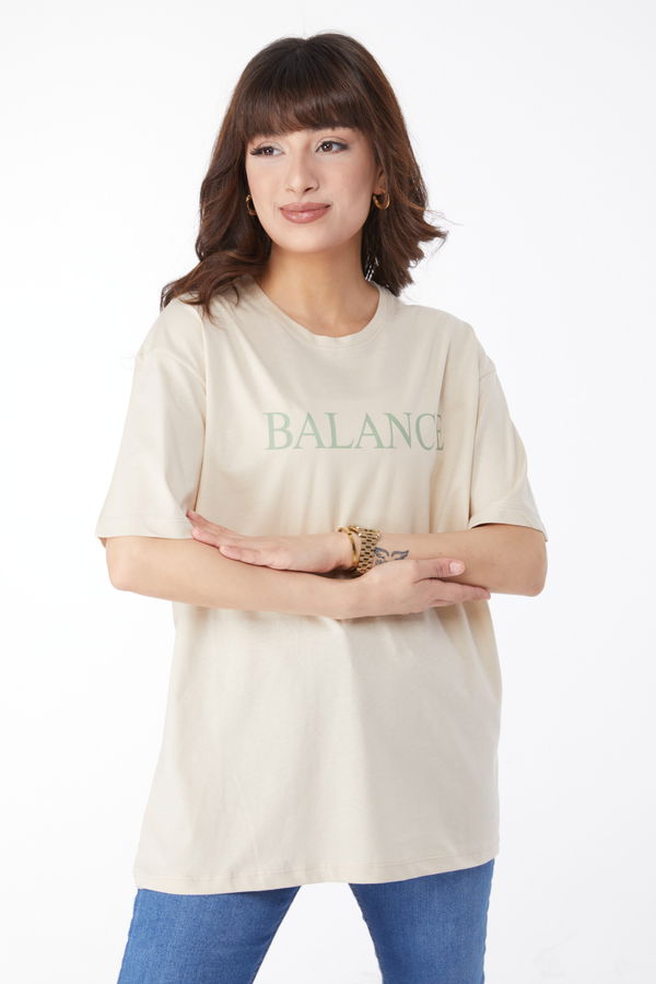 Baskılı T-shirt Bej - 25174