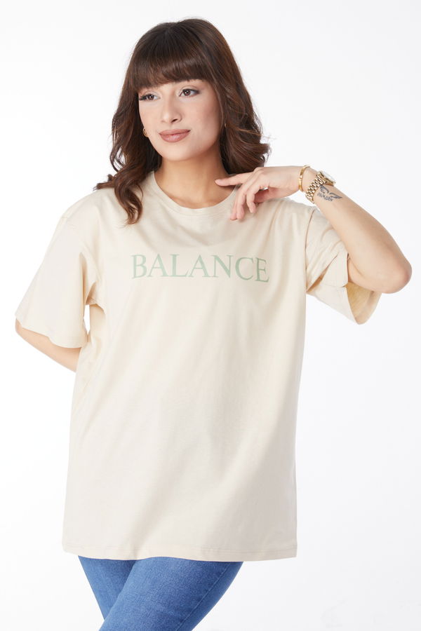 Baskılı T-shirt Bej - 25174