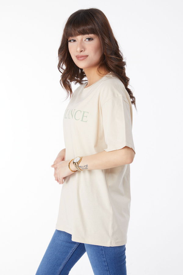 Baskılı T-shirt Bej - 25174