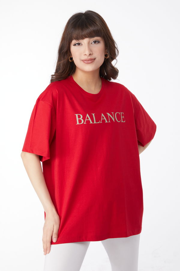 Baskılı T-shirt Kırmızı - 25174 Kırmızı