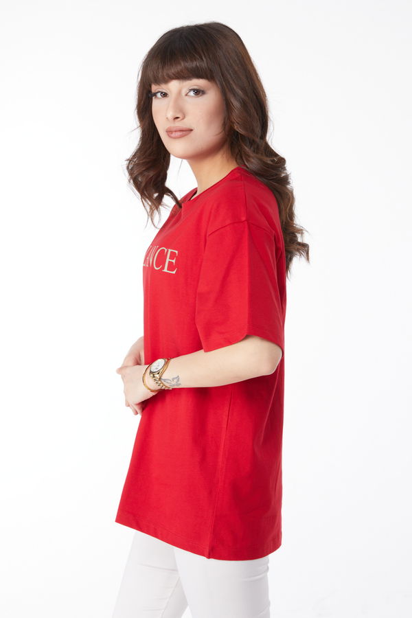 Baskılı T-shirt Kırmızı - 25174 Kırmızı