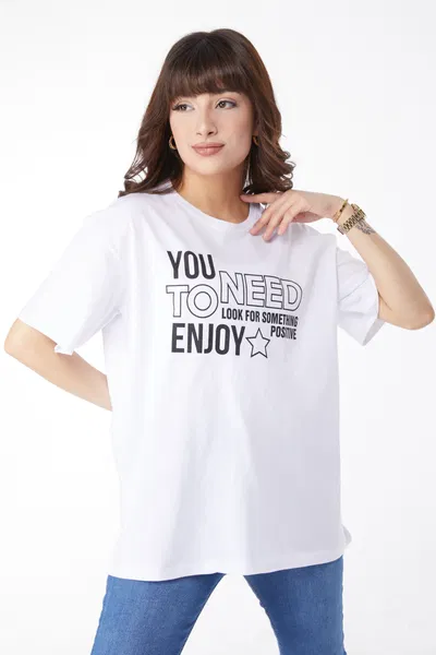 Baskılı T-shirt Beyaz - 25175 BEYAZ
