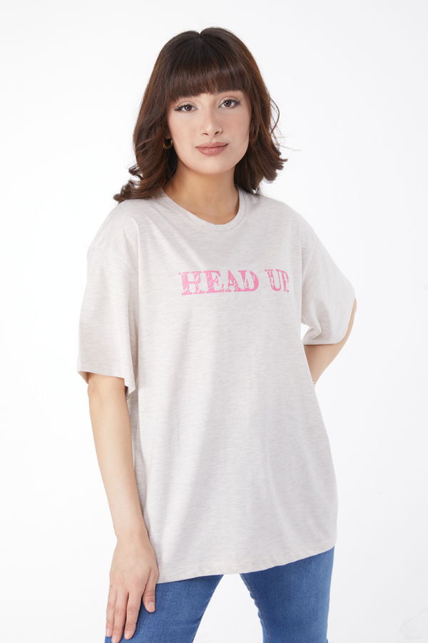 Baskılı T-shirt Bej - 25176