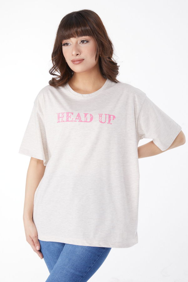 Baskılı T-shirt Bej - 25176
