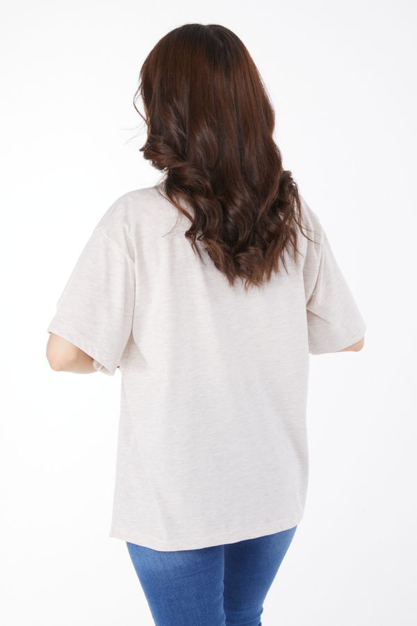 Baskılı T-shirt Bej - 25176