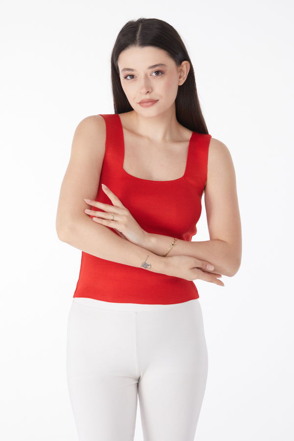 Yazlık Triko Crop Kırmızı - 25220