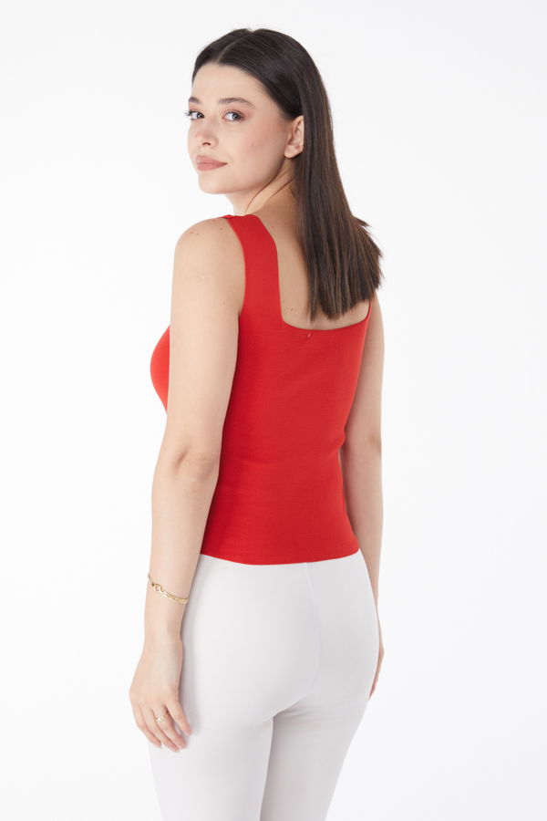 Yazlık Triko Crop Kırmızı - 25220