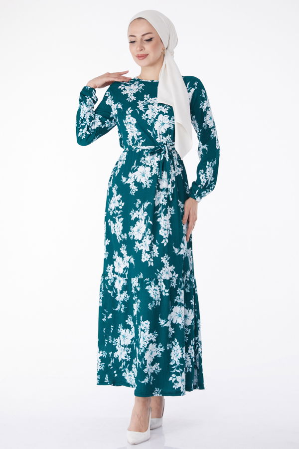 Çicek Desenli Elbise Yeşil - 25231 YEŞİL