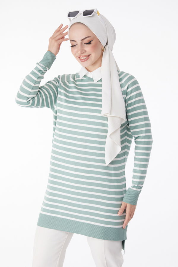 Çizgili Triko Tunik Yeşil - 25238 YEŞİL